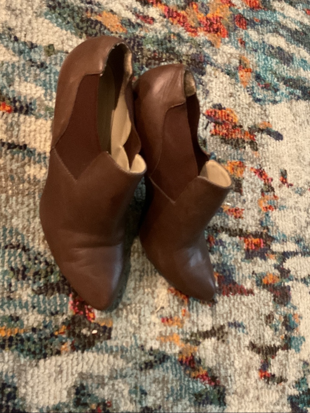 Ellen Tracy Brown Leather Block Heel Ankle Boots
